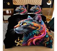 Nuphtun Single Size Bedding Set 53" x 79" Colourful Cat, 3D Microfibre Duvet Cover with 2 Pillowcases | Easy Care, Quick Drying, Great for Vacation Homes, Durable, Long-lasting N194
