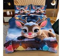 Nuphtun Single Size Bedding Set 53" x 79" Colourful Deer, 3D Microfibre Duvet Cover with 2 Pillowcases | Easy Care, Quick Drying, Great for Vacation Homes, Durable, Long-lasting N382