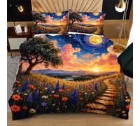 Nuphtun Single Size Bedding Set 53" x 79" Colourful Flowers, 3D Microfibre Duvet Cover with 2 Pillowcases | Easy Care, Quick Drying, Great for Vacation Homes, Durable, Long-lasting N44