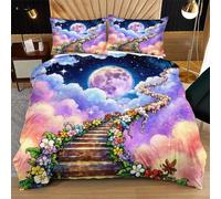 Nuphtun Single Size Bedding Set 53" x 79" Colourful Flowers, 3D Microfibre Duvet Cover with 2 Pillowcases | Easy Care, Quick Drying, Great for Vacation Homes, Durable, Long-lasting N284