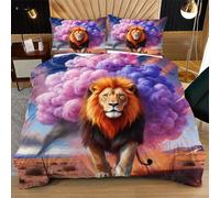 Nuphtun Single Size Bedding Set 53" x 79" Colourful Furry Lion, 3D Microfibre Duvet Cover with 2 Pillowcases | Easy Care, Quick Drying, Great for Vacation Homes, Durable, Long-lasting N338