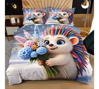 Nuphtun Single Size Bedding Set 53" x 79" Colourful Hedgehog, 3D Microfibre Duvet Cover with 2 Pillowcases | Easy Care, Quick Drying, Great for Vacation Homes, Durable, Long-lasting N286