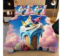 Nuphtun Single Size Bedding Set 53" x 79" Colourful Ice Cream, 3D Microfibre Duvet Cover with 2 Pillowcases | Easy Care, Quick Drying, Great for Vacation Homes, Durable, Long-lasting N400