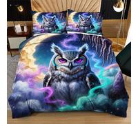 Nuphtun Single Size Bedding Set 53" x 79" Colourful Owl, 3D Microfibre Duvet Cover with 2 Pillowcases | Easy Care, Quick Drying, Great for Vacation Homes, Durable, Long-lasting N214