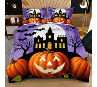 Nuphtun Single Size Bedding Set 53" x 79" Colourful Pumpkin, 3D Microfibre Duvet Cover with 2 Pillowcases | Easy Care, Quick Drying, Great for Vacation Homes, Durable, Long-lasting N380