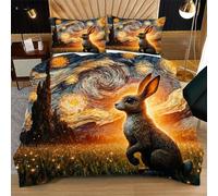 Nuphtun Single Size Bedding Set 53" x 79" Colourful Rabbit, 3D Microfibre Duvet Cover with 2 Pillowcases | Easy Care, Quick Drying, Great for Vacation Homes, Durable, Long-lasting N24