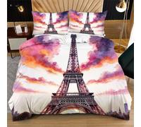 Nuphtun Single Size Bedding Set 53" x 79" Colourful Tower, 3D Microfibre Duvet Cover with 2 Pillowcases | Easy Care, Quick Drying, Great for Vacation Homes, Durable, Long-lasting N378