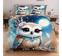 Nuphtun Single Size Bedding Set 53" x 79" Owl, 3D Microfibre Duvet Cover with 2 Pillowcases | Easy Care, Quick Drying, Great for Vacation Homes, Durable, Long-lasting C162