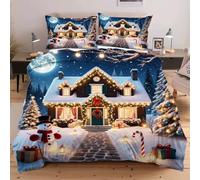 Nuphtun Super King Duvet Cover 102" x 94" Christmas House, 3D Bedding with 2 Pillowcases | Luxurious Feel, Premium Appearance, Maximum Size, Great for Extra Thick Mattresses