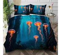 Nuphtun Super King Duvet Cover Set Blue Jellyfish, Lightweight Super King Comforter Cover for Teens, Comfy Microfibre Bedding Set with Zipper Closure + 2 Pillowcases 50x75 cm,AQ8652