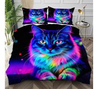 Nuphtun Super King Duvet Cover Set Colorful Cat, Lightweight Super King Comforter Cover for Teens, Comfy Microfibre Bedding Set with Zipper Closure + 2 Pillowcases 50x75 cm,AQ8244