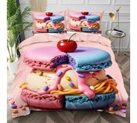 Nuphtun Super King Duvet Cover Set Colorful Dessert, Lightweight Super King Comforter Cover for Teens, Comfy Microfibre Bedding Set with Zipper Closure + 2 Pillowcases 50x75 cm,AQ8418