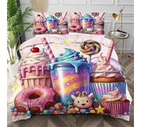 Nuphtun Super King Duvet Cover Set Colorful Ice Cream, Lightweight Super King Comforter Cover for Teens, Comfy Microfibre Bedding Set with Zipper Closure + 2 Pillowcases 50x75 cm,AQ8376
