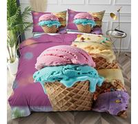 Nuphtun Super King Duvet Cover Set Pink Ice Cream, Lightweight Super King Comforter Cover for Teens, Comfy Microfibre Bedding Set with Zipper Closure + 2 Pillowcases 50x75 cm,AQ8466
