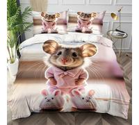 Nuphtun Super King Duvet Cover Set Pink Mouse, Lightweight Super King Comforter Cover for Teens, Comfy Microfibre Bedding Set with Zipper Closure + 2 Pillowcases 50x75 cm,AQ8274