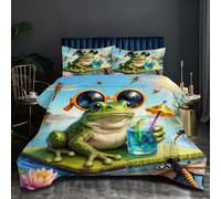 Nuphtun Super King Size Bedding Set | Green Frog, 3D Printed Duvet Insert, 2 Pillowcases, 200GSM Cotton Filled Comforter, Breathable Microfiber, Hotel Luxury Style, Machine Washable O93