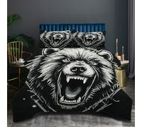 Nuphtun Super King Size DuvetGrey Screaming Bear, 3D Printed Bedding Comforter Super King Size 94 x 102 Inches, Brushed Microfiber Quilt with 2 Pillowcases