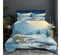 Nuphtun Super King Size DuvetWhite Polar Bear, 3D Printed Bedding Comforter Super King Size 94 x 102 Inches, Brushed Microfiber Quilt with 2 Pillowcases