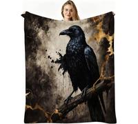 Nuphtun Throw Blanket Double Size Black Crows, 3D Flannel Blanket 60x80 Inch | Large Sharing Throw for Double Bed & Couch, Full Coverage Warmth, Versatile Home Decor, AW2567