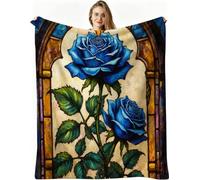 Nuphtun Throw Blanket Double Size Blue Rose, 3D Flannel Blanket 60x80 Inch | Large Sharing Throw for Double Bed & Couch, Full Coverage Warmth, Versatile Home Decor, AW5579