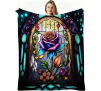 Nuphtun Throw Blanket Double Size Blue Rose, 3D Flannel Blanket 60x80 Inch | Large Sharing Throw for Double Bed & Couch, Full Coverage Warmth, Versatile Home Decor, AW4937