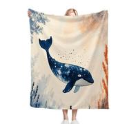 Nuphtun Throw Blanket Double Size Blue Whale, 3D Flannel Blanket 60x80 Inch | Large Sharing Throw for Double Bed & Couch, Full Coverage Warmth, Versatile Home Decor, AQ275