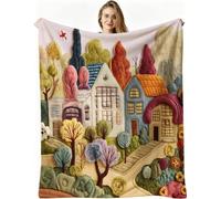 Nuphtun Throw Blanket Double Size Cartoon House, 3D Flannel Blanket 60x80 Inch | Large Sharing Throw for Double Bed & Couch, Full Coverage Warmth, Versatile Home Decor, AW3389