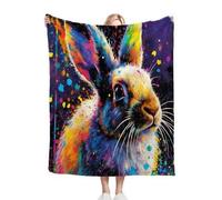 Nuphtun Throw Blanket Double Size Colourful Rabbit, 3D Flannel Blanket 60x80 Inch | Large Sharing Throw for Double Bed & Couch, Full Coverage Warmth, Versatile Home Decor, AQ7595