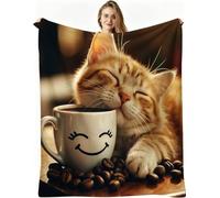 Nuphtun Throw Blanket Double Size Yellow Cat, 3D Flannel Blanket 60x80 Inch | Large Sharing Throw for Double Bed & Couch, Full Coverage Warmth, Versatile Home Decor, AW2153