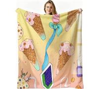 Nuphtun Throw Blanket Double Size Yellow Ice Cream, 3D Flannel Blanket 60x80 Inch | Large Sharing Throw for Double Bed & Couch, Full Coverage Warmth, Versatile Home Decor, AW1889