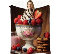 Nuphtun Throw Blanket Double Size Yellow Raspberry, 3D Flannel Blanket 60x80 Inch | Large Sharing Throw for Double Bed & Couch, Full Coverage Warmth, Versatile Home Decor, AW1313