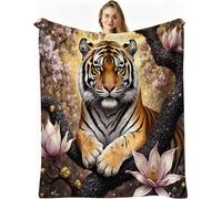 Nuphtun Throw Blanket Double Size Yellow Tiger, 3D Flannel Blanket 60x80 Inch | Large Sharing Throw for Double Bed & Couch, Full Coverage Warmth, Versatile Home Decor, AW6233