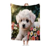 Nuphtun Throw Blankets 130x150 White Dog, 3D Printed Flannel Blanket 130x150 cm | Single Bed Size, All-Season Use for Dorms, Bedrooms, Lounging, Offers Warmth and Home Decor M132-