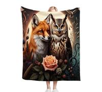 Nuphtun Throw Blankets Single Size Fox Owl, Microfibre Flannel Blanket 50x60 Inches | Ideal Single Bed Cover or Spacious Throw, All-Season Warmth, Skin-Friendly for Restful Sleep D387