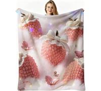 Nuphtun Throw Blankets Single Size Pink Strawberry, Microfibre Flannel Blanket 50x60 Inches | Ideal Single Bed Blankets, All-Season Warmth, Skin-Friendly for Restful Sleep, AW1324