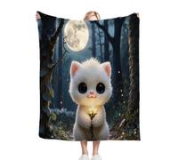 Nuphtun Throw Blankets Single Size White Cat, Microfibre Flannel Blanket 50x60 Inches | Ideal Single Bed Cover or Spacious Throw, All-Season Warmth, Skin-Friendly for Restful Sleep M169-