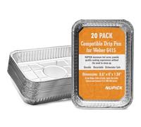 NUPICK 20 Pack 6415 Drip Pans Compatible for Weber | Aluminum Pans for Weber Spirit Series, Genesis Series, Q Series Grills, Disposable Aluminum Foil Grease Trays, 8.5" x 6"