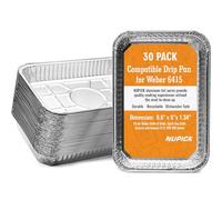 NUPICK 30 Pack Grill Drip Pans Compatible for Weber, 6415 Grill Accessories for Weber Spirit, Genesis, Traveler, Q Series - Grill Grease Pan Liners - Disposable Aluminum Foil Grease Trays - 8.5" X 6"