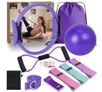 Nuplot Pilates Essentials Kit for Women - Better Yoga Pilates Kit for Home Workouts with Pilates Ring and Ball Set, Booty Bands, Figure 8 Resistance Band, Yoga Bands for Stretching (Purple)