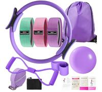 Nuplot Pilates Essentials Kit for Women - Better Yoga Pilates Kit for Home Workouts with Pilates Ring and Ball Set, Booty Bands, Figure 8 Resistance Band, Yoga Bands for Stretching (Purple)