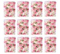 NUPTIO 12 Pcs Flower Wall Panel 60cm X 40cm White & Pink Faux Roses Artificial Flower Floral Backdrop, Flower Wall Backdrop for Party Wedding Bridal Shower Baby Shower Christmas Home Decoration