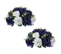 Nuptio, 2 Pcs 9.5" Navy Blue White Artificial Flower Table Centerpieces Artificial Flowers Fake Silk Rose Wedding Party Centerpiece Table Decor