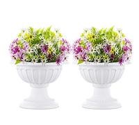 NUPTIO 2 Pcs Classic Urn Planter, 10.23 inches Height Plastic Outdoor Urn, Pedestal Plastic Planter for Garden Front Porch Door, White