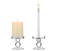 NUPTIO 2 Pcs Glass Taper & Pillar Candle Holder, Christmas Candle Holder Decorations, 8cm Height Crystal Window Candles Stand, for Wedding & Dinning Table Centerpieces Home Halloween Decoration