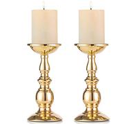 NUPTIO 2 Pcs Gold Pillar Candle Holders, Gold Candlestick Most Ideal for 3" Pillar Candles, Gifts for Wedding, Party, Home, Spa, Reiki, Votive Candle (2 x L)