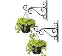 NUPTIO 2 Pcs Hanging Basket Brackets - Outdoor Black Metal Garden Hooks, 25cm Length Fence Hooks for Baskets, Bird Feeders, Planters, Lanterns, Wind Chimes