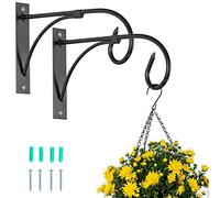 NUPTIO 2 Pcs Hanging Basket Brackets: Outdoor Metal Garden Hooks for Wall Hanging Plants, Fence Lanterns, Bird Feeders Hanger - Black