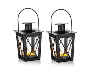 Nuptio 2 Pcs Lanterns for Candles, Vintage Black Metal Mini Decorative Candle Lanterns Tealight Candle Holder & Led Tea Light Candleholder Decoration for Birthday Party Wedding Garden Centerpiece