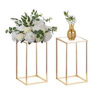 NUPTIO 2 Pcs Metal Flower Floor Vase Column Flower Stand Geometric Centerpieces Vase for Tables, 40cm Tall Gold Flower Holder for Home Party Wedding Decorations, Rectangular Flower Display Rack