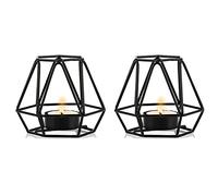 NUPTIO 2 Pcs Tea Light Candle Holders, Black Tea Light Holder, Metal Hexagon Geometric Tealight Votive Candle Holders for Wedding Home Living Room Coffee Tables Decor, Ornaments for Christmas Party